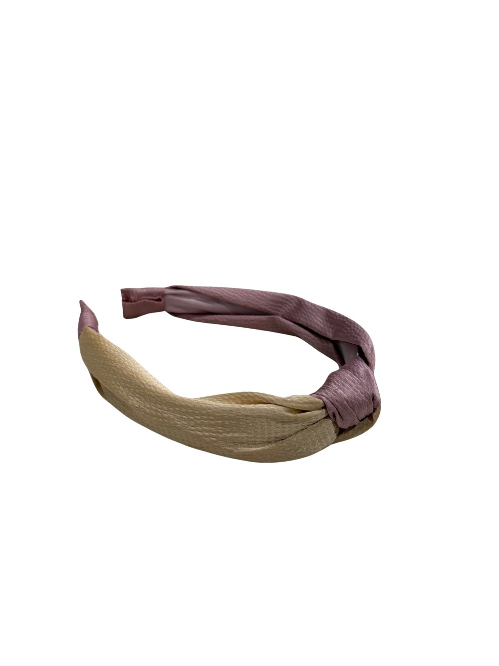Two-Tone Knotted Fabric Headband - Pink & Cream